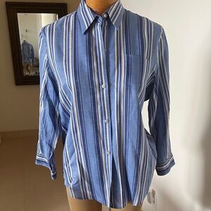 Lauren Ralph Lauren Blue, White & Navy Vertical Stripe Button-Up Blouse